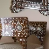 Damascus corner set with two chairs, a table and mirror inlaid with mother-of-pearl