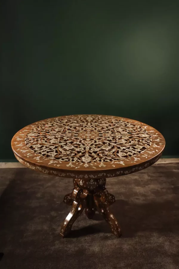 IMG-20240516-WA0020 Round table carved and inlaid with mother-of-pearl