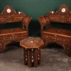 Handmade Set of 3 Chairs with In-Between Table