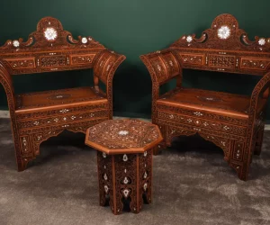 Handmade Set of 3 Chairs with In-Between Table