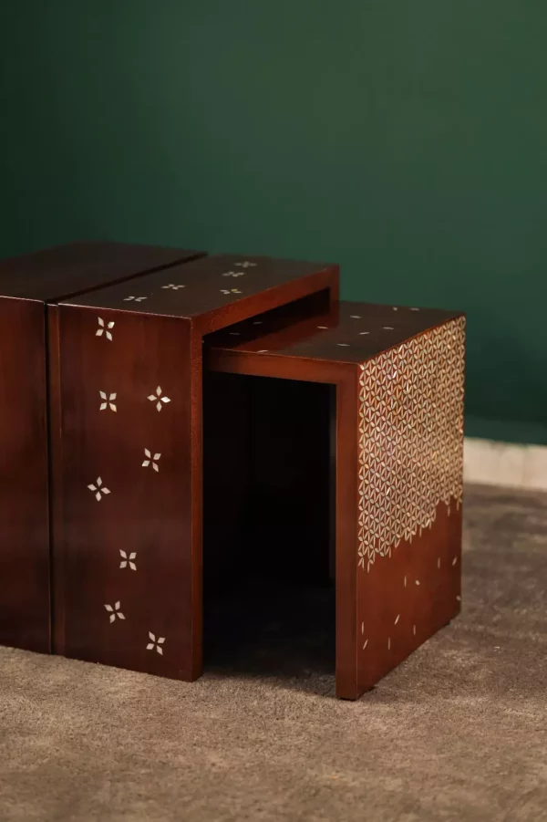 IMG-20240516-WA0084 Modern Side Table Set of 2 | Walnut Wood with Mother of Pearl Inlay