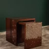 Modern Side Table Set of 2 | Walnut Wood with Mother of Pearl Inlay