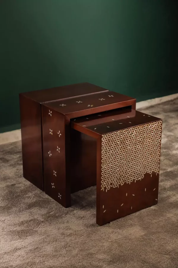 IMG-20240516-WA0088 Modern Side Table Set of 2 | Walnut Wood with Mother of Pearl Inlay