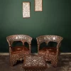 Handmade English Set of 2 Chairs with In-Between Table carved and inlaid with mother-of-pearl