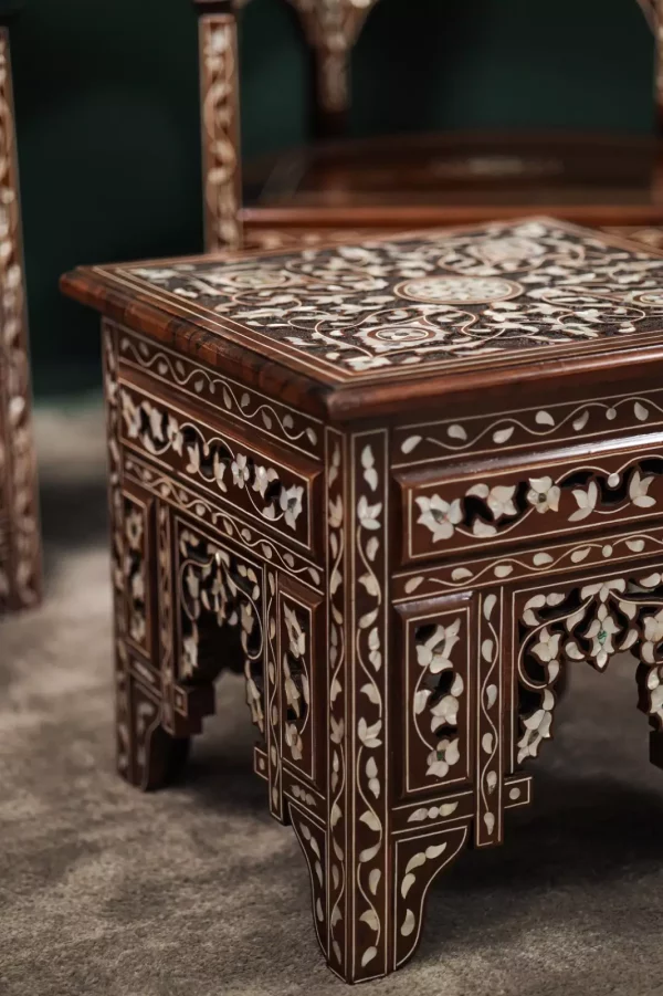 IMG-20240516-WA0093 Handmade English Set of 2 Chairs with In-Between Table carved and inlaid with mother-of-pearl