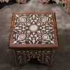 Handmade English Set of 2 Chairs with In-Between Table carved and inlaid with mother-of-pearl