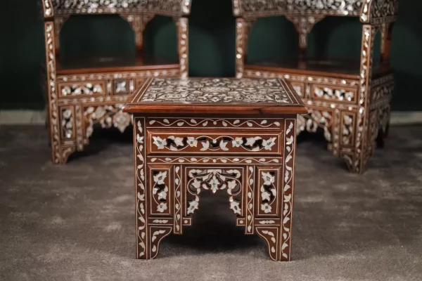 IMG-20240516-WA0096 Handmade English Set of 2 Chairs with In-Between Table carved and inlaid with mother-of-pearl