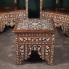 Handmade English Set of 2 Chairs with In-Between Table carved and inlaid with mother-of-pearl
