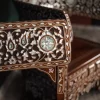 Handmade English Set of 2 Chairs with In-Between Table carved and inlaid with mother-of-pearl