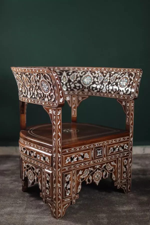 IMG-20240516-WA0101 Handmade English Set of 2 Chairs with In-Between Table carved and inlaid with mother-of-pearl