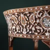 Handmade English Set of 2 Chairs with In-Between Table carved and inlaid with mother-of-pearl