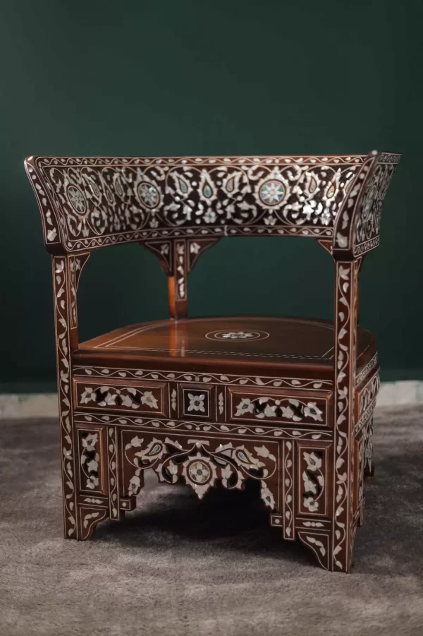IMG-20240516-WA0103 Handmade English Set of 2 Chairs with In-Between Table carved and inlaid with mother-of-pearl