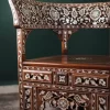 Handmade English Set of 2 Chairs with In-Between Table carved and inlaid with mother-of-pearl