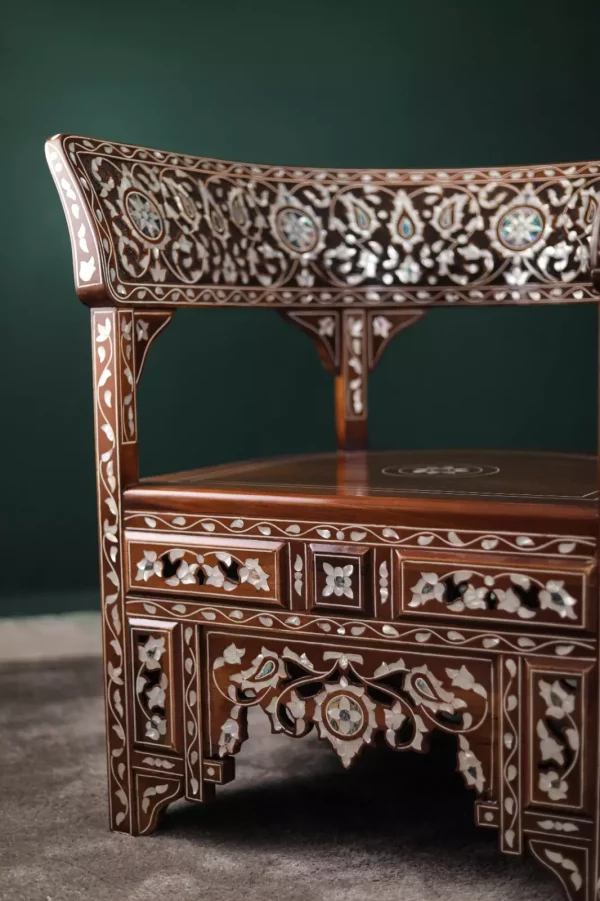 IMG-20240516-WA0104 Handmade English Set of 2 Chairs with In-Between Table carved and inlaid with mother-of-pearl