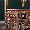 Handmade English Set of 2 Chairs with In-Between Table carved and inlaid with mother-of-pearl