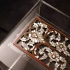 Handmade Acrylic Table with Wooden Surface and Mother of Pearl Inlay