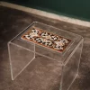Handmade Acrylic Table with Wooden Surface and Mother of Pearl Inlay