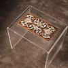 Handmade Acrylic Table with Wooden Surface and Mother of Pearl Inlay