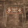 Handmade Acrylic Table with Wooden Surface and Mother of Pearl Inlay