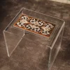 Handmade Acrylic Table with Wooden Surface and Mother of Pearl Inlay