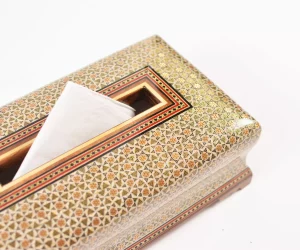 Luxurious tissue box, handmade, inlaid with copper