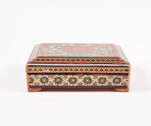 wooden box inlaid with copper with a traditional Islamic design