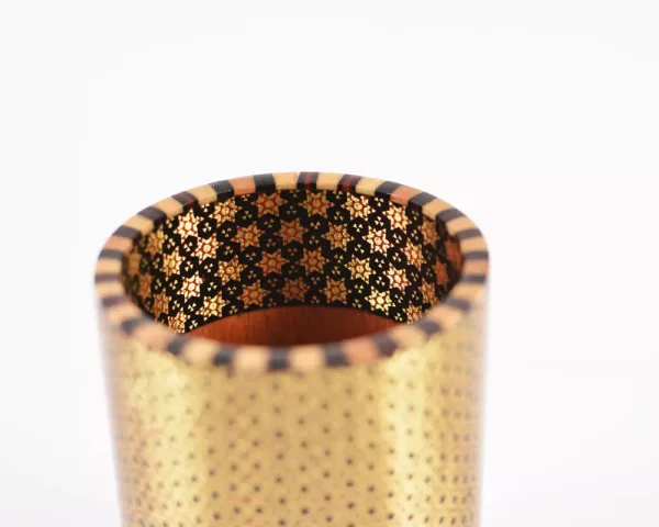 14 A distinctive and luxurious desk set, handcrafted from lemon wood and inlaid with copper