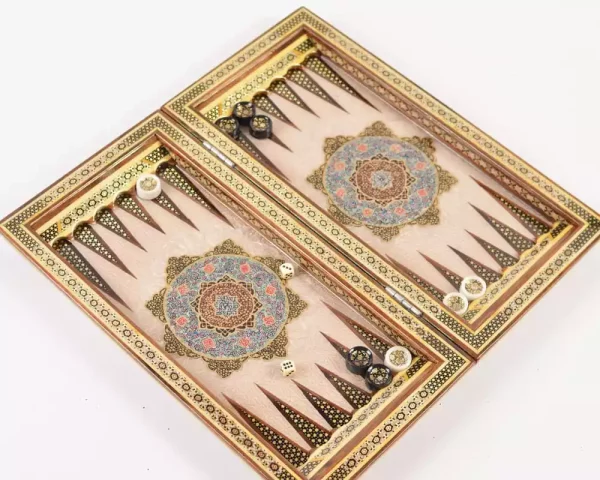 2 Golden backgammon and Chess / wooden board inlaid with copper / Board games / Royal gift