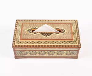 Luxurious wooden tissue box, handmade and inlaid with copper
