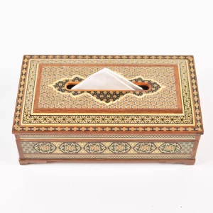 Luxurious wooden tissue box, handmade and inlaid with copper