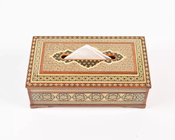 2 Luxurious wooden tissue box, handmade and inlaid with copper