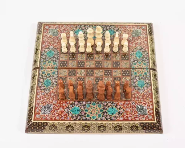 3 Golden backgammon and Chess / wooden board inlaid with copper / Board games / unique gift