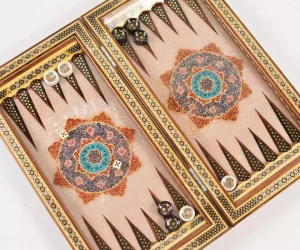 Golden Chess wooden board inlaid with copper/backgammon pieces included/ Board games/ luxury gift