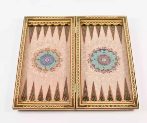 Golden backgammon and Chess / wooden board inlaid with copper / Board games / special gift