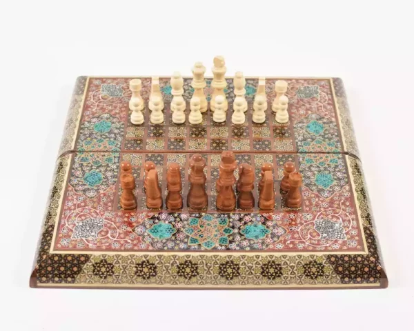 5 Golden backgammon and Chess / wooden board inlaid with copper / Board games / unique gift