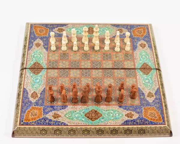 5 Golden backgammon and Chess / wooden board inlaid with copper / Board games / Gift idea