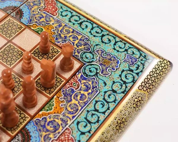 8 Golden backgammon and Chess / wooden board inlaid with copper / Board games / special gift