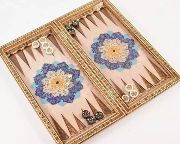 9 Golden backgammon and Chess / wooden board inlaid with copper / Board games / unique gift