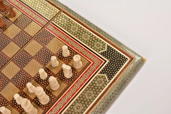 IMG-20240630-WA0023 Golden backgammon and Chess / wooden board inlaid with copper / Board games