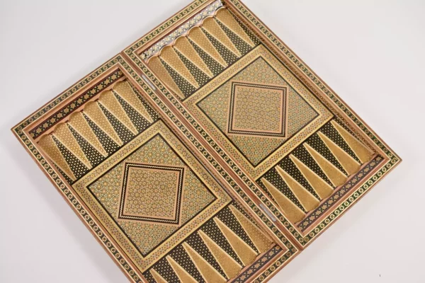 IMG-20240630-WA0024 Golden backgammon and Chess / wooden board inlaid with copper / Board games
