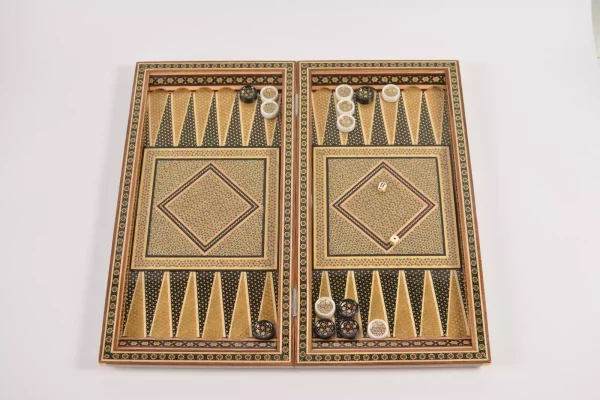 IMG-20240630-WA0028 Golden backgammon and Chess / wooden board inlaid with copper / Board games