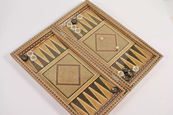 IMG-20240630-WA0029 Golden backgammon and Chess / wooden board inlaid with copper / Board games