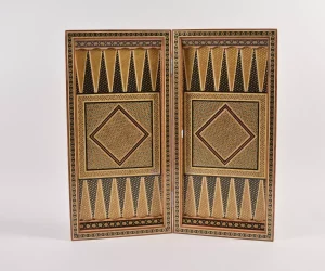 Golden backgammon and Chess / wooden board inlaid with copper / Board games