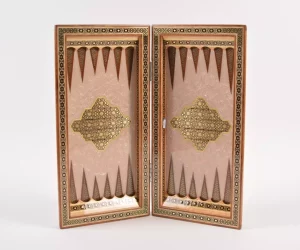Golden backgammon and Chess / wooden board inlaid with copper Royal gift