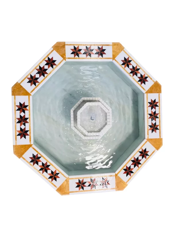 0124 Octagonal Damascene water fountain handmade from natural marble mosaic