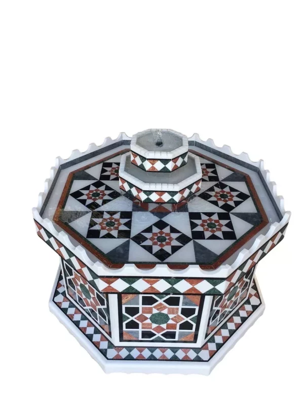 4275 Distinctive Damascene water fountain handcrafted made marble mosaic