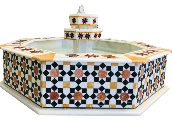 725 Octagonal Damascene water fountain handmade from natural marble mosaic