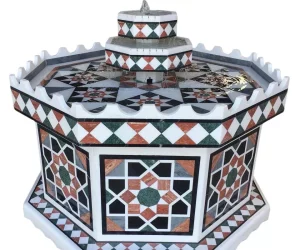 Distinctive Damascene water fountain handcrafted made marble mosaic