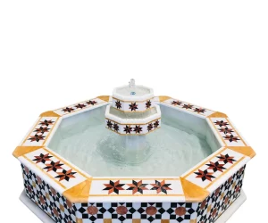 Octagonal Damascene water fountain handmade from natural marble mosaic