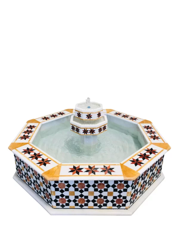 7887 Octagonal Damascene water fountain handmade from natural marble mosaic